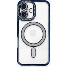 Sylar iPhone 16 Kılıf Joke Simli Magneticsafe Kılıf - Lacivert