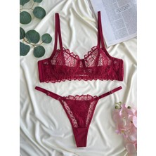 Ecs Butik Yaprak Desenli Dantelli Balenli Sütyen & Tanga Takımı