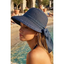 Ritagarcia Kadın Hasır Güneş Şapkası Arkası Fiyonklu Ayarlanabilir Plaj Şapkası