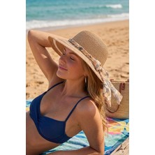 Ritagarcia Kadın Hasır Şapka Fiyonklu Zincir Detaylı Plaj ve Güneş Şapkası