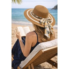 Ritagarcia Kadın Hasır Şapka Fiyonklu Zincir Detaylı Plaj ve Güneş Şapkası