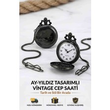 Wolawood Ay Yıldız Kabartmalı Vintage Köstekli Cep Saati Zincirli Quartz Mekanizma Nostaljik Antika Tarz Erkek Saat Hediyelik Premium Seri Mat Siyah Asaletin Zamansız Hali!
