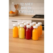 Rotanev 12 Adet 100 ml Kilitli Beyaz Kapaklı Şeffaf Detox Shot Şişesi 100 cc Ginger Şat Beyaz Cam Şişe