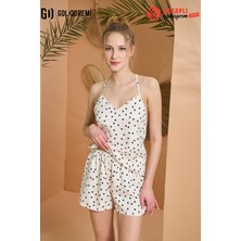 Gd Goldoremi 27083 Premium Kadın Özel Kutulu Puantiyeli Saten Ip Askılı Şortlu Pijama Takım