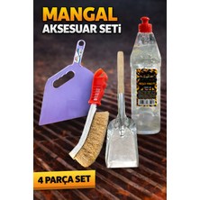 Padilon Mangal Aksesuar Seti 4 Parça Izgara Temizleme Teli, Köz Küreği, Maşa ve Reşo Yakıtı