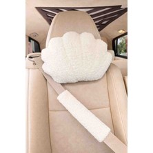 Masalia Peluş Istiridye Tasarımlı Araç Boyun Yastığı ve Emniyet Kemeri Seti (1 Yastık ve 1 Kemer )