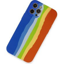 Sylar iPhone 12 Pro Kılıf Ebruli Lansman Silikon - Mavi-Turuncu