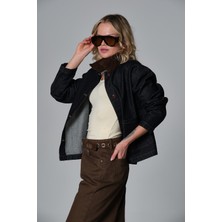 Maule %100 Pamuk Raw Denim Jean Mont  Düğmeli Çift Cepli Kadife Yaka Kadın Kot Ceket @messina