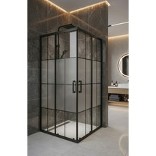 Viera Concept Köşe Duşakabin Ortası Buzlu Siyah Çizgi Desen 5 mm Cam H190