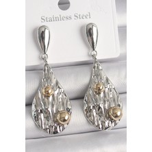 Sylar Pirinç Gümüş Renk Sallantı Damla Model Gold Topçuk Detay Kadın Küpe