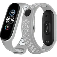 Sylar Mi Band 6 Spor Delikli Kordon - Gri-Kırmızı