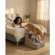 Holidog Büyük Boy Kedi ve Köpek Merdiveni Ortopedik Basamaklı Fermuarlı Sert Süngerli 40CM x 51CM x 50CM