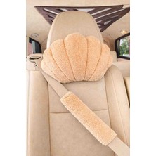 Masalia Peluş Istiridye Tasarımlı Araç Boyun Yastığı ve Emniyet Kemeri Seti  (1 Yastık ve 1 Kemer )