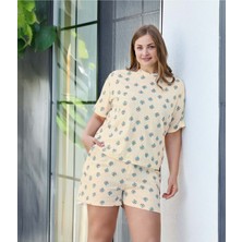 Aydoğan Kadın Büyük Beden Kısa Kollu Şortlu Pamuklu Pijama Takımı