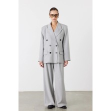 Facette Rufe Kruvaze Oversize Blazer Açık Gri