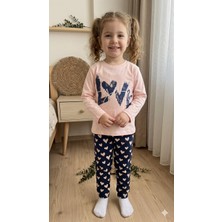 HaanBebe Kız Çocuk Kalp Desenli Pamuklu Pijama Takımı - Love Yazılı Pembe/lacivert