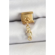 Sylar 316L Çelik Sallantılı Zirkon Taşlı Çiçek Model Gold Renk Nomination Charm