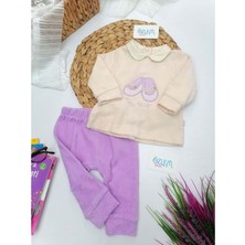 Elefin Balerin Ayakkabı Nakışlı 2'li Takım Lila