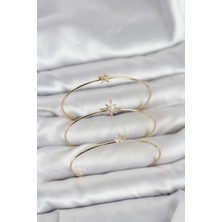 Gold Renk Kutup Yıldızı Model Zirkon Taşlı 3'lü Kadın Bileklik Kombini