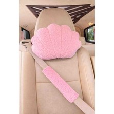 Masalia Peluş Istiridye Tasarımlı Araç Boyun Yastığı ve Emniyet Kemeri Seti (1 Yastık ve 1 Kemer )