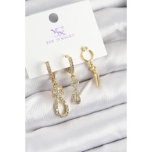 Sylar Pirinç Zirkon Taşlı Sallantılı Model Gold Renk 3'lü Kadın Küpe