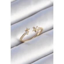 Sylar Pirinç Gold Renk Zirkon Taş Detay Yıldız Model Kadın Yüzük