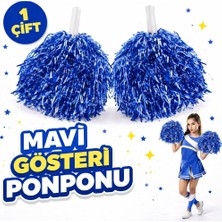 Pileli Store 1 Çift ( 2 Adet ) Mavi Renk 23 Nisan 19 Mayıs 29 Ekim Okul Gösteri Ponponları Ekstra Dolgun
