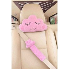 Masalia Sevimli Peluş Bulut Tasarımlı Araç Boyun Yastığı ve Emniyet Kemeri Seti (1 Yastık ve 1 Kemer )