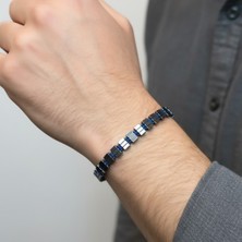 Valmont Accessories Mavi Detaylı Hematit Taşlı Ayarlanabilir Erkek Bileklik – Modern Minimal Tasarım