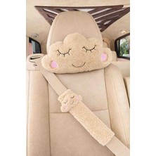 Masalia Sevimli Peluş Bulut Tasarımlı Araç Boyun Yastığı ve Emniyet Kemeri Seti  (1  Yastık ve 1 Kemer )