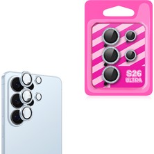 Kupa Galaxy S26 Ultra Uyumlu Parlak Taşlı Kamera Koruma Lens Koruyucu Temperli Cam Mavi Açık