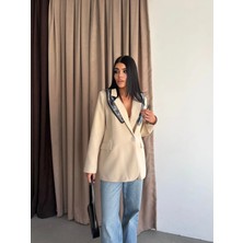 Vesantia Kadın Taş Rengi Şal Detaylı Astarlı Blazer