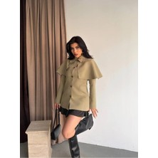 Vesantia Kadın Yağ Yeşili Pelerin Detaylı Astarlı Blazer Ceket