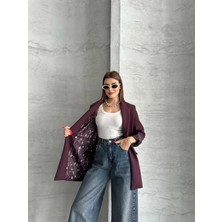 Vesantia Kadın Mürdüm Leopar Astar Detaylı Blazer Ceket