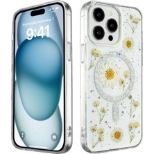 Mey Ithalat  iPhone 14 Pro Max Kılıf Daisy Simli Magsafe Kapak - Gümüş