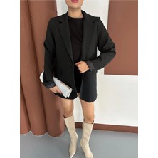 Vesantia Kadın Siyah Çizgili Astar Detaylı Blazer Ceket
