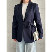 Vesantia Kadın Lacivert Yandan Bağlama Detaylı Blazer Ceket