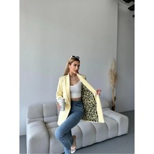 Vesantia Kadın Limon Sarısı Leopar Astar Detaylı Blazer Ceket