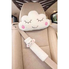 Masalia Sevimli Peluş Bulut Tasarımlı Araç Boyun Yastığı ve Emniyet Kemeri Seti (1 Yastık ve 1 Kemer )