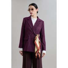Vesantia Kadın Mürdüm Premium Desenli Likralı Blazer Ceket