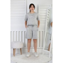 Miniğimin Cicileri 6-16 Yaş Kompak Tennis Nakışlı Yıkamalı Şortlu Kız Çocuk Takım - Gri