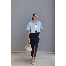 Purple By Banu Lacivert Yırtmaçlı Maxi Etek