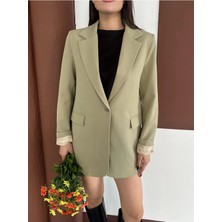 Vesantia Kadın Haki Çizgili Astar Detaylı Blazer Ceket