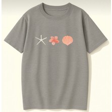 Punix Kids Özel Üretim Deniz Kabuğu Deniz Yıldızı Baskılı Kız Çocuk Marin T-Shirt