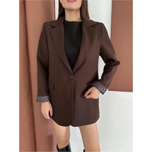 Vesantia Kadın Acı Kahve Çizgili Astar Detaylı Blazer Ceket