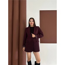 Vesantia Kadın Mürdüm Çizgili Astar Detaylı Blazer Ceket