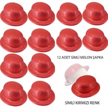 Sylar Kırmızı Renk Simli Melon Yuvarlak Parti Şapkası 12 Adet