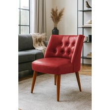 Waterybrook Berjer Sandalye - Kapitoneli Suni Deri - Ceviz Ahşap Ayaklı - Retro Modern Tasarım