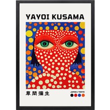 Yayoi Kusama: Puantiyeli Avangart Portre Siyah Çerçeveli Tablo