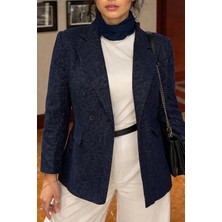 Vesantia Kadın Lacivert Premium Desenli Likralı Blazer Ceket